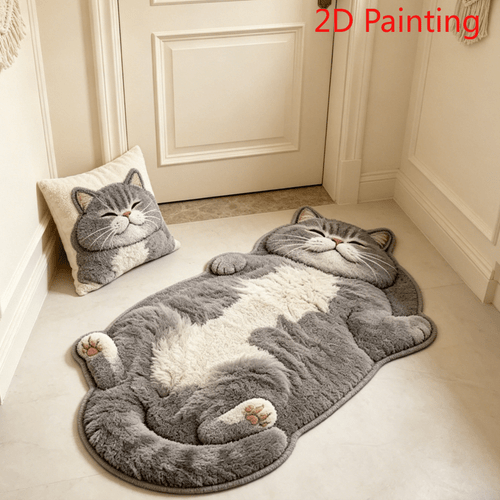 item picture imitation cashmere 900g and 9mm 2d flat simulation style reclining gray white british shorthair cat bedroom bedside plush irregular carpet healing lazy style gray cat reclining living room sofa area thickened carpet soft cute