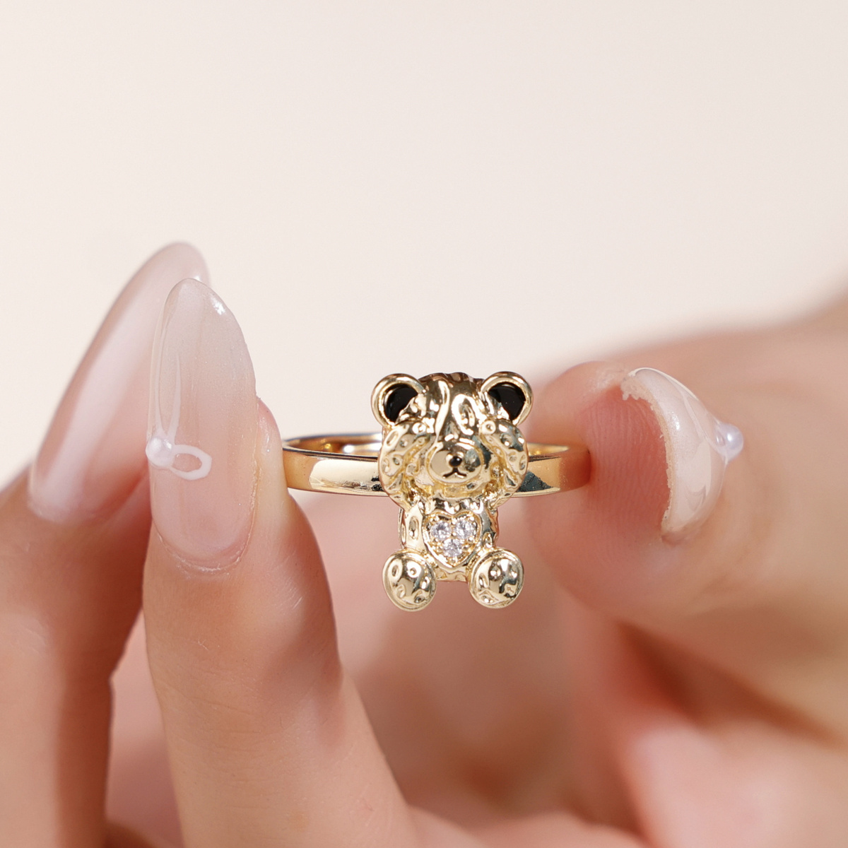 Plated Bling Bling Bear Opening Ring, Cute Gift for Y2K Style