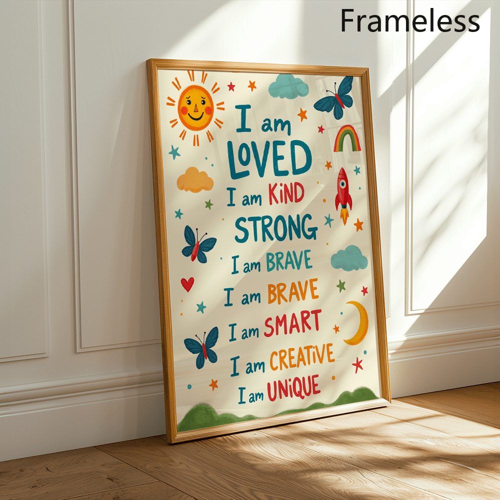TEMU 2d Flat, 1pc, Wall Art, Retro Poster, For Caterpillar Airplane Animal Art Print, 'i Am...' Positive Affirmation Canvas Painting, Unique And