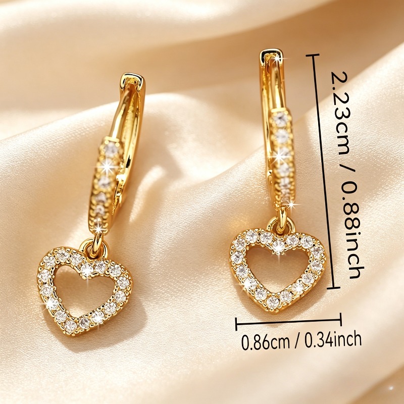 Women's Exquisite Heart Pendant Zirconia Earrings, Classic Style