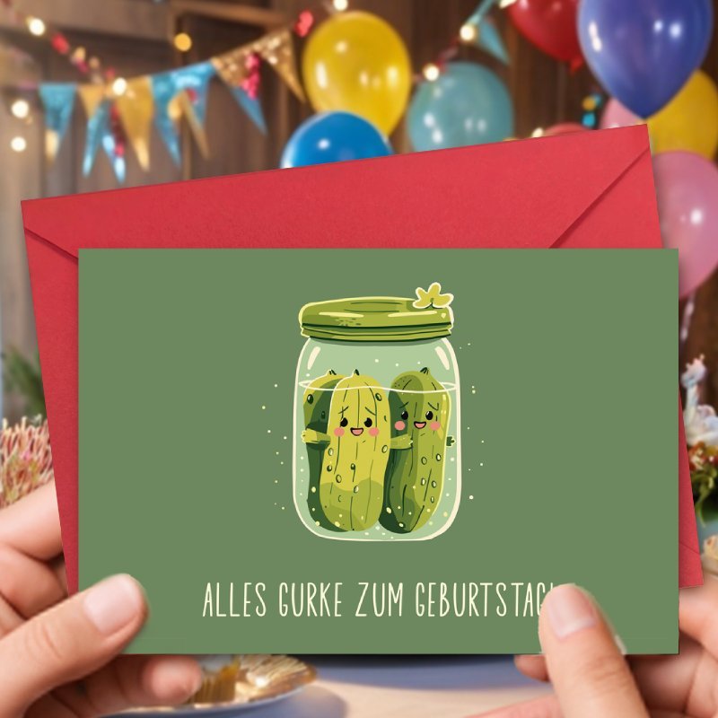 

1pc German Pickle Birthday Card, " Gurke Zum Geburtstag" Design, Artistic Paper Greeting, Perfect Gift For Family & Friends, Includes Envelope, 4x6 Inches