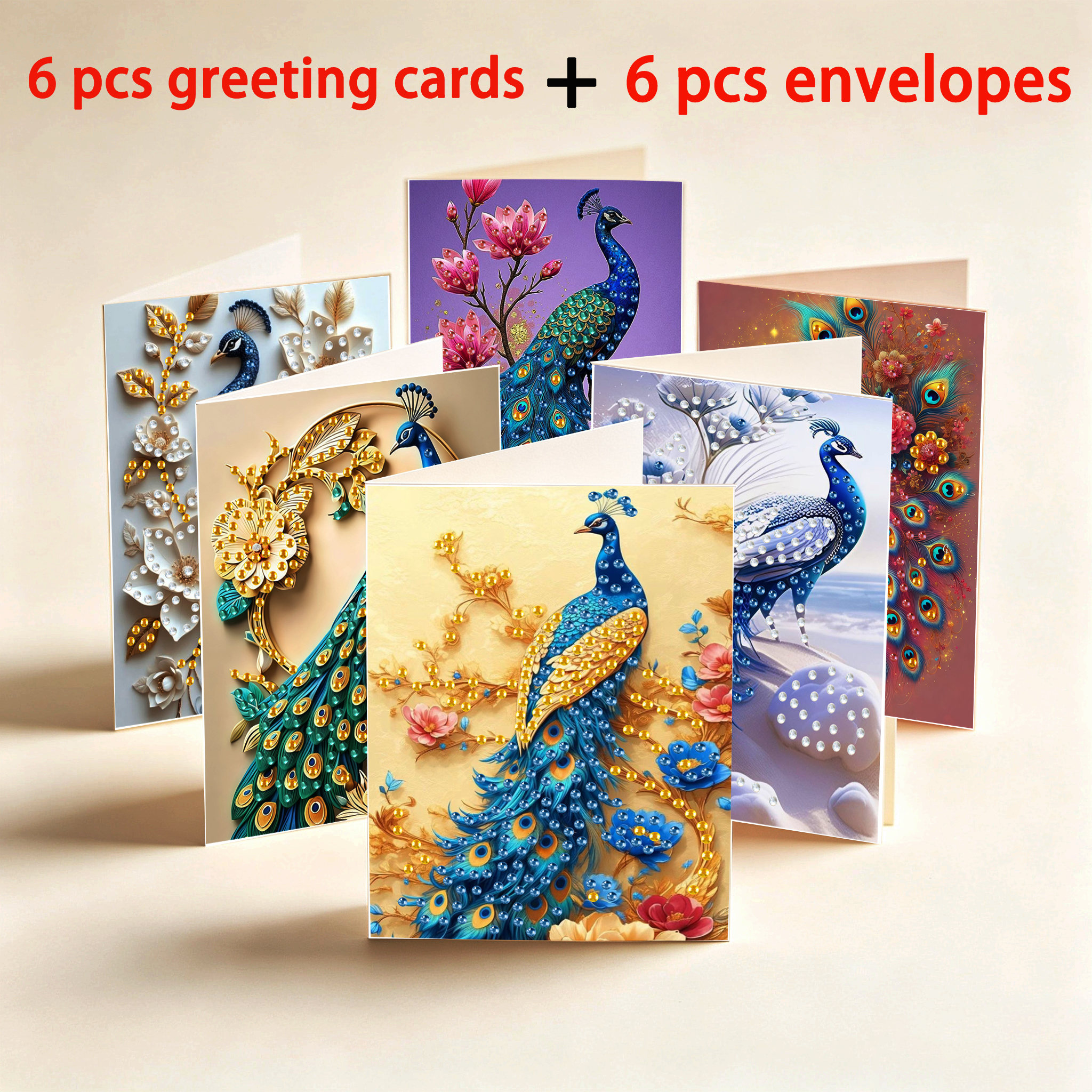 TEMU 6-delige Platte Diamant Schilderij Kaart Set | Vakantie Serie, Inclusief 6 stuks Kaarten, 6 stuks Enveloppen, Diamant Zakje en Complete Set