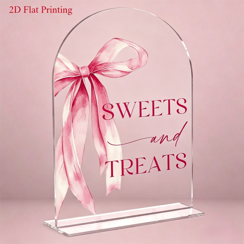 TEMU Panneau de table en plat 2D, 1 pièce, avec support, nœud rose et friandises - Décoration de table à desserts avec ruban délicat, convient pour