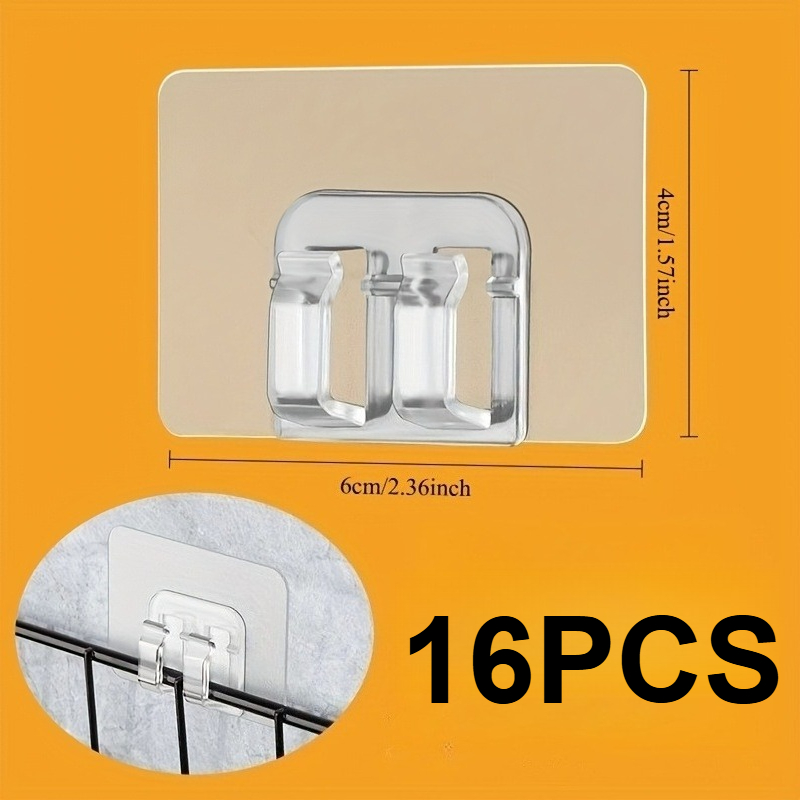 TEMU 16pcs Heavy Duty Self-adhesive Hooks | No-drill Storage Rack Basket Mounting Accessories, Outdoor Lighting Hooks, No Drilling Required, Strong