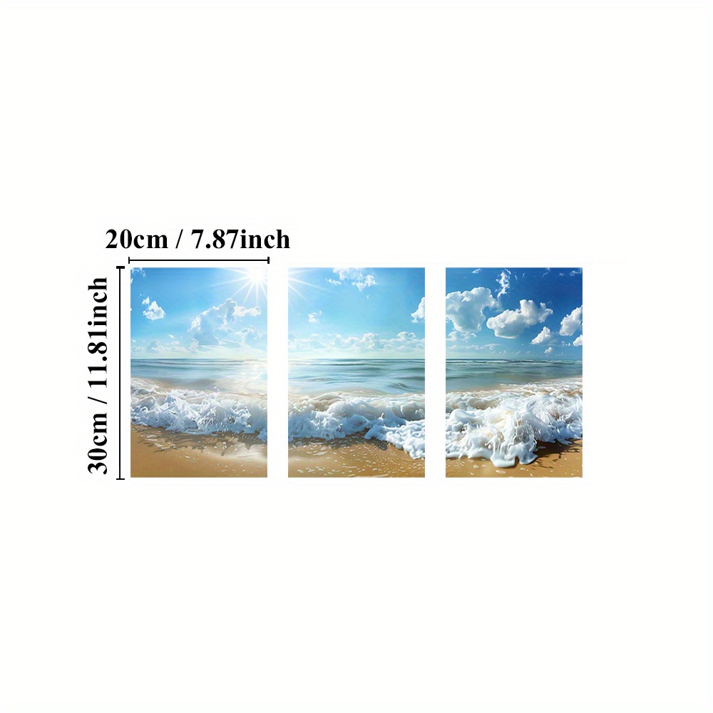 TEMU Set Of 3 Sunrise Beach Canvas Art - Sky, & Wall Decor - Modern Coastal For Living Room, Bedroom, Cafe, Cafe Artwork| |wooden Frame Art, Beach