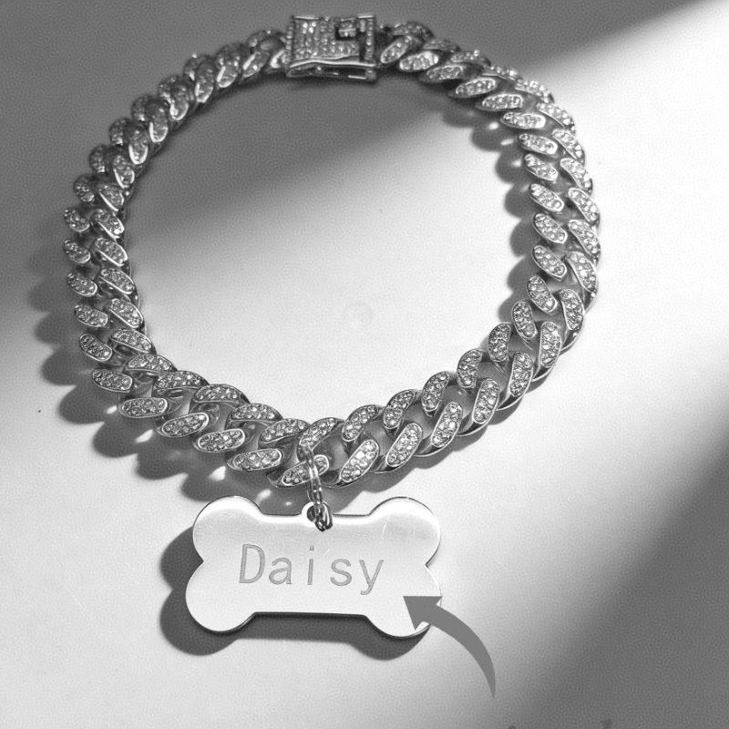 Personalized Fashion Pet Collar with Customizable Bone-Shaped ID Tag