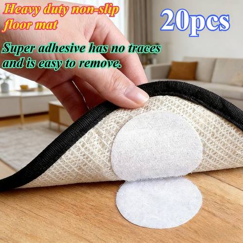 item picture 20pcs heavy duty non mats with strong removal washable and reusable double sided tape hook and loop fastening household anti slip pads suitable for sofas mattresses floors stairs office and gym equipment