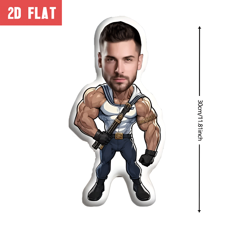 TEMU Personalized Photo Custom Face Pillow - Large 60cm Muscular Hero Character Cushion Suitable For &, Gift With Your Own Picture, Hand Washable For