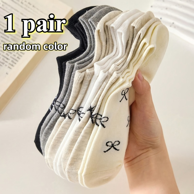 TEMU Random 1 Pair Of Women's Elegant Bow Socks - Breathable And Lightweight Invisible Spring Summer Daily Casual Socks, Loose Socks, With Decorative