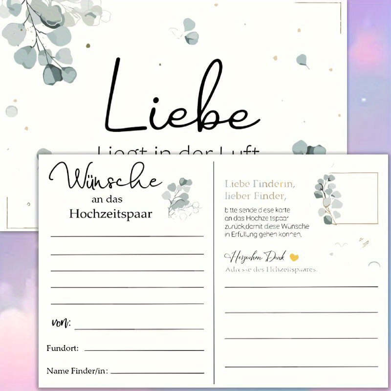 TEMU 20 Stück, Deutsche Hochzeitskarte (Ohne Umhang) Eukalyptus Hochzeitskarte (Einladung zum Karmesin Grün , für alle möglichen Motive, beidseitig
