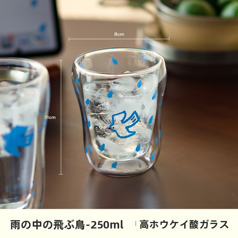 TEMU 【二重壁ガラスカップ】バードプリントの新しいな断熱性高温耐性、大人用ホームオフィス、コーヒー・紅茶の日常的な飲用に、透明な火傷防止でお手入れが簡単なウォーターマグ