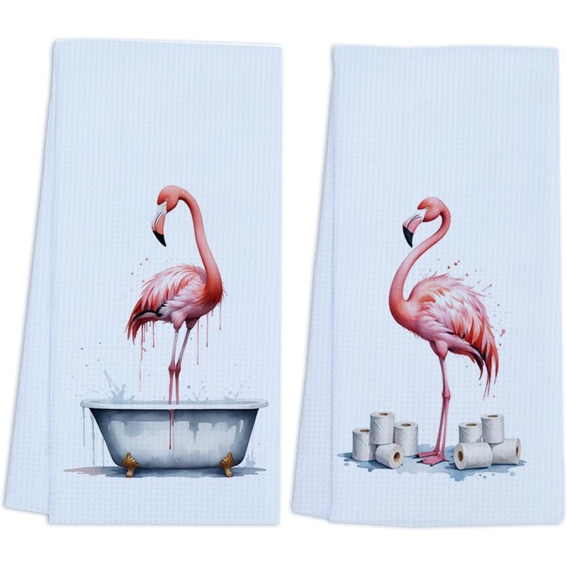 

2pcs Modern Polyester Flamingo Towels, Super Hand Towels, 18x26 Inches, Machine Washable, Cute Decor, Absorbent Dish Cloths, With Housewarming Gift