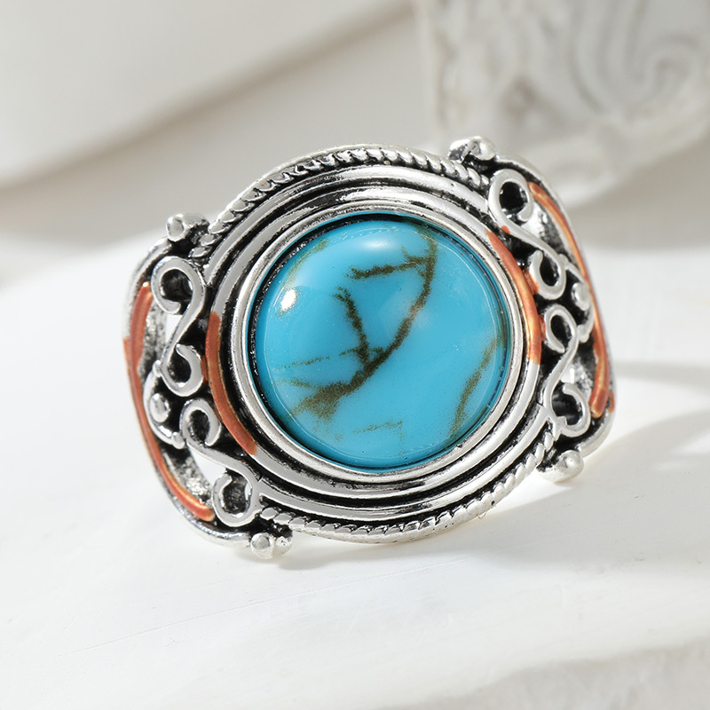 Bohemian Style Turquoise Pattern Carved Hollow Ring