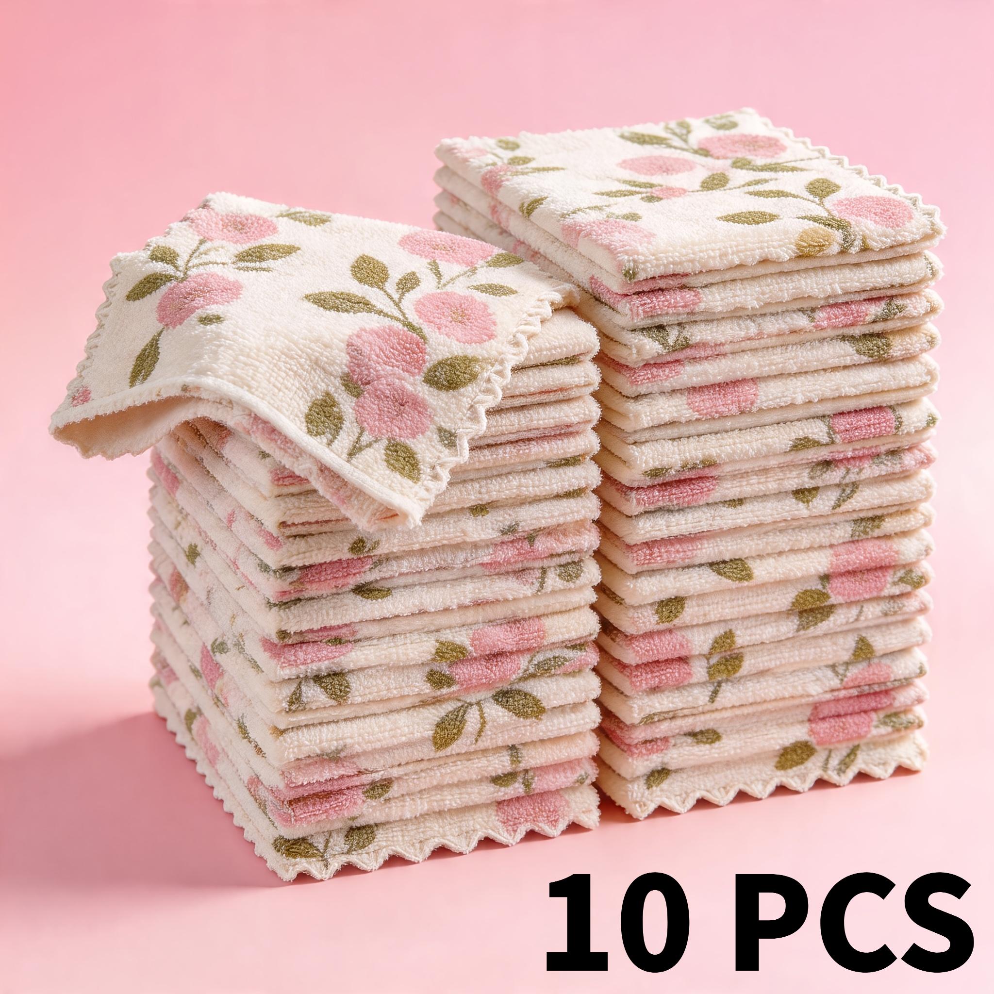 Image of 10/24pcs Pack Coral Flower Cleaning Cloths Suitable For Kitchen, Bathroom, Glass, Car Washing - Super Absorbent Quick-dry Reusable Wipes With &, Multipurpose Suitable For Home, Car, Glass, Floors
