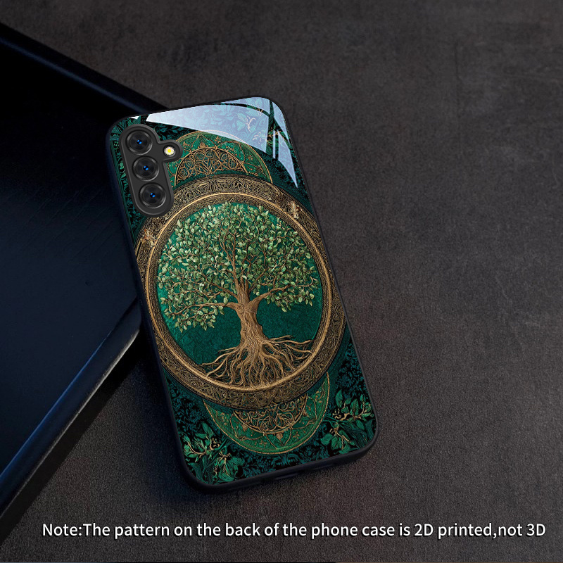 TEMU Phone Case - Beautiful Dark Green Golden Pattern Design Tempered Glass Phone Case, Suitable For Galaxy S26/s25/s24/s23/s22/s21/s20fe Series
