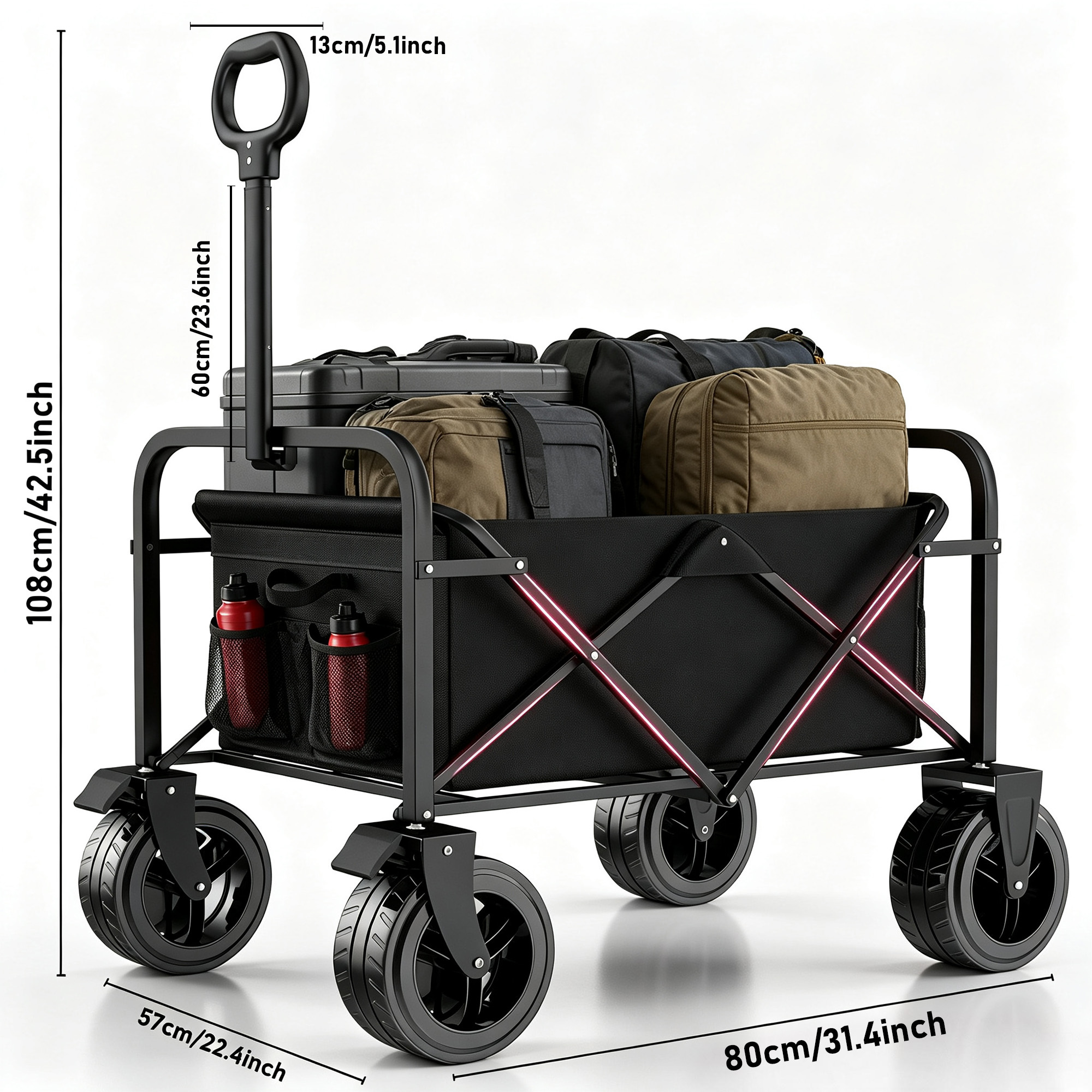 TEMU Carro de plegable portátil para exteriores, carro de multiusos de resistencia, con de ruedas estable y almacenamiento lateral conveniente, se