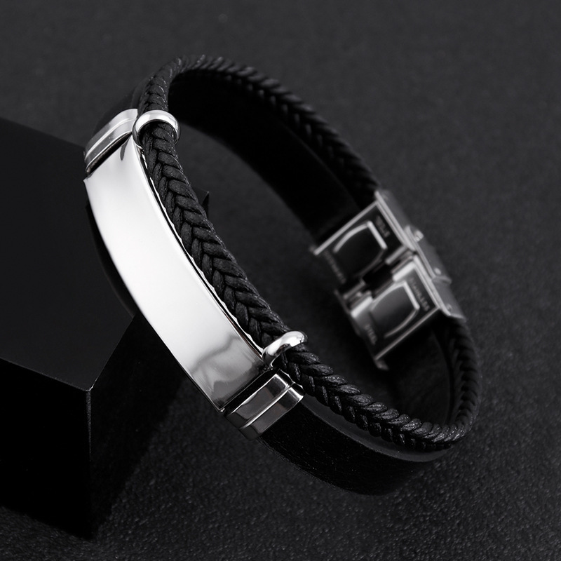 TEMU Pulsera de capa de cuero sintético 201, de acero inoxidable 201, para hombre, un regalo para hombres de negocios maduros