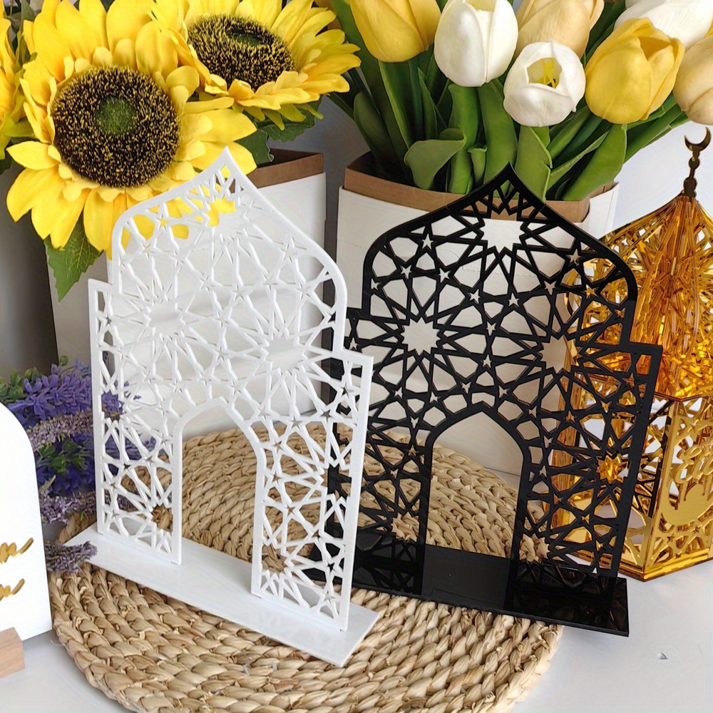 

Stereo Hollow Acrylic Tabletop Decoration, Black, Star Moon Lantern, For Ramadan Eid Al-fitr Party, Home Decoration