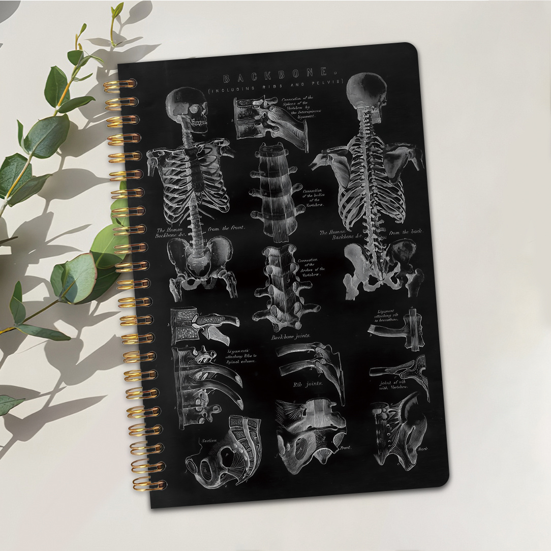 TEMU 1pc A Gothic-style Spiral Notebook Featuring A Vintage Skeleton Design On The Cover, Perfect As A Medical Gift, A Professional Diary, And Great