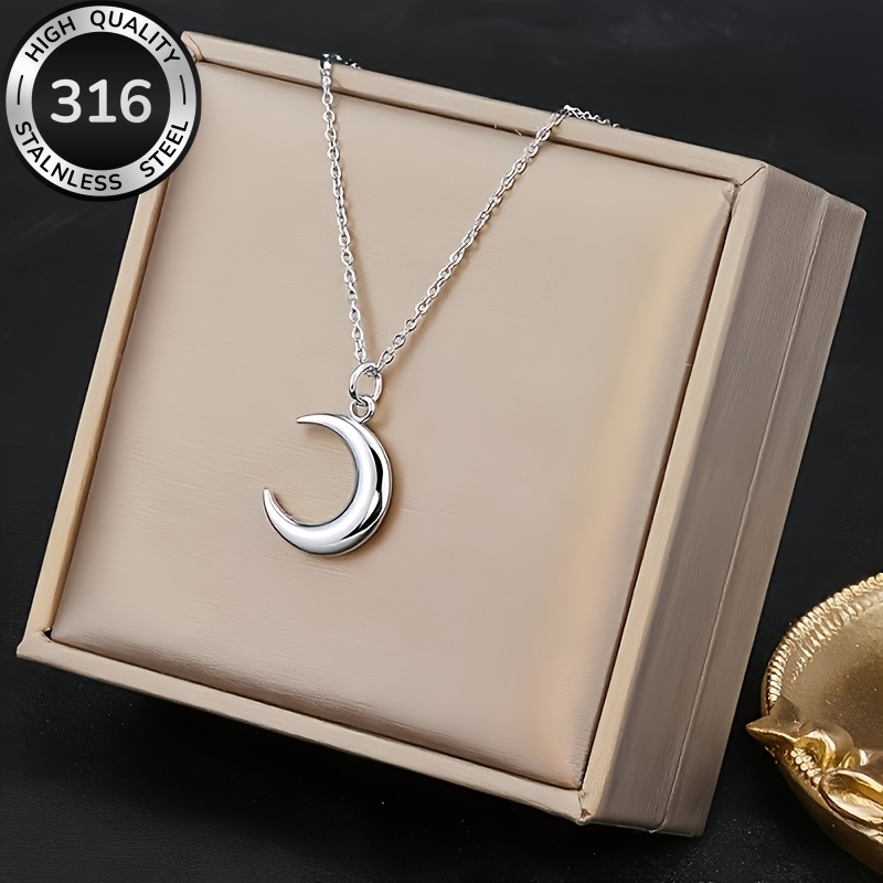 TEMU Collier Lune en Acier Inoxydable Plaqué Or 18K Hypoallergénique pour Femme - Résistant au Ternissement, Convient pour Bijoux Quotidiens et de