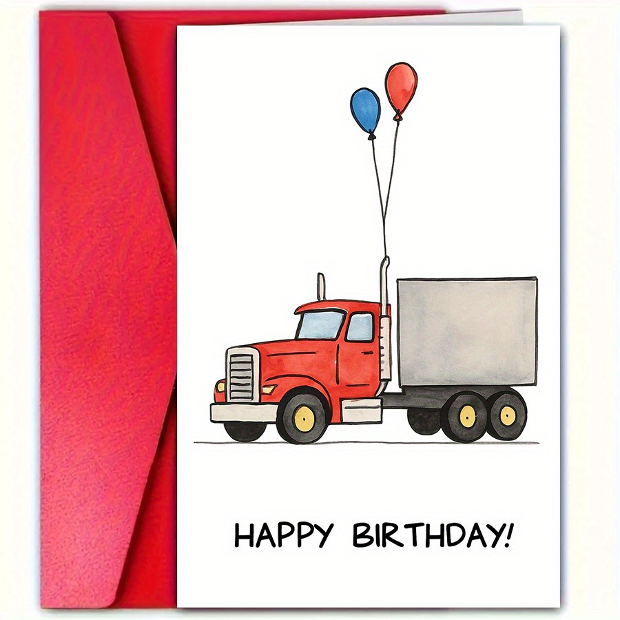TEMU A Birthday Card With A And Balloons - Fun Birthday Truck Design, Personalized Birthday Party Invitations, Good Luck Wedding Card - Suitable For
