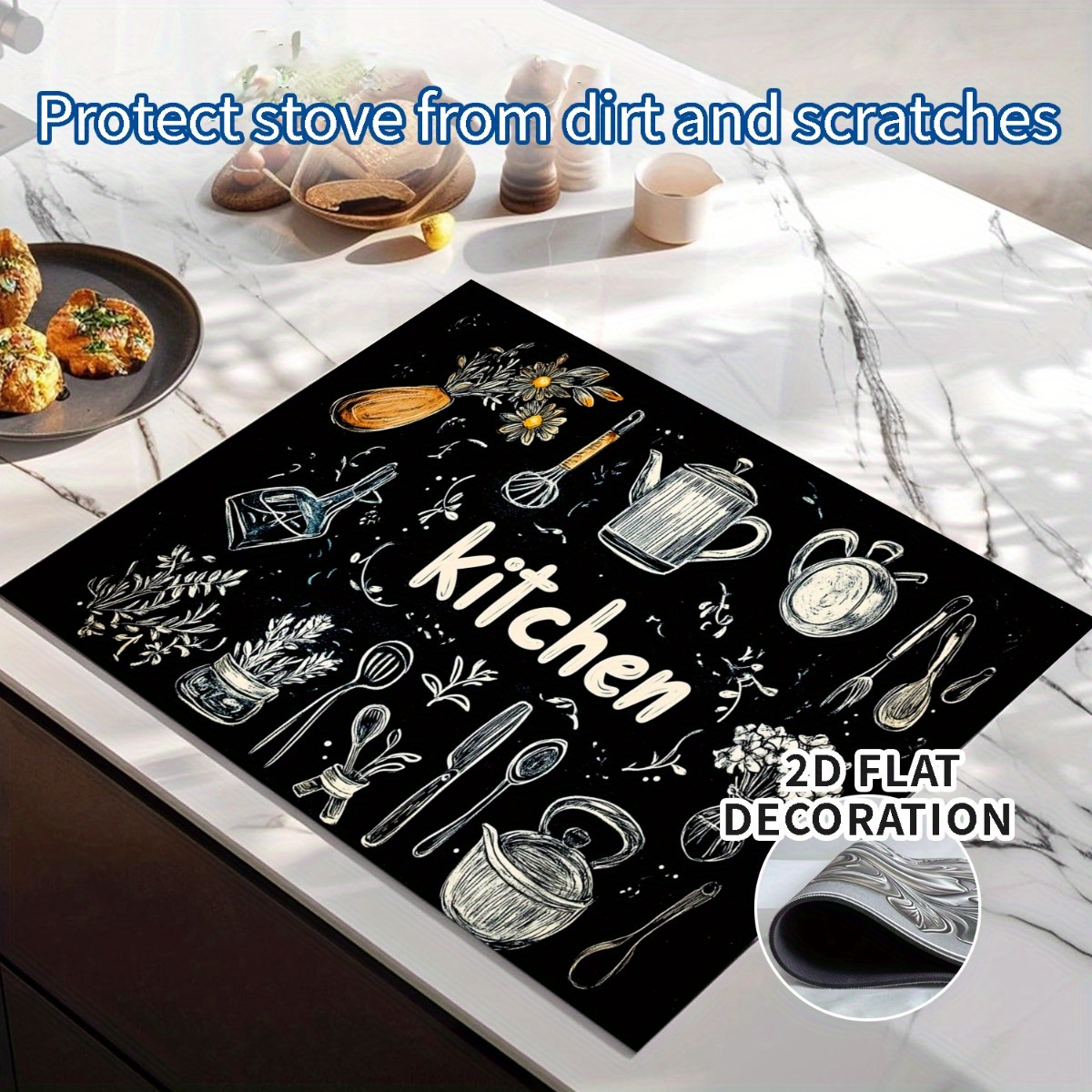 TEMU Cache de Cuisinière Intégré Plat 2D - Couverture pour Plaques Électriques et Gaz - Protection pour Toute Cuisine, Doublure en Caoutchouc, 1