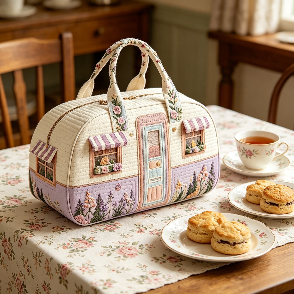 Cute Shaped Makeup Bag With Sponge, Handbag Without Floral Embroidery, Large-capacity Portable Cosmetic Organizer, Lightweight Women' Overnight Bag, Retro Camping Weekend Bag, Unique Gift For Her
