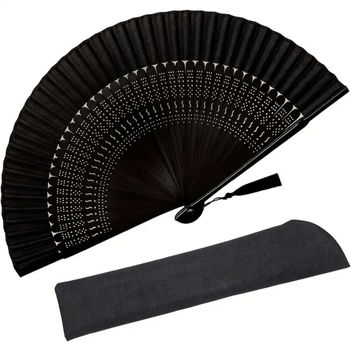 elegante plegable retro de bambú con intrincado diseño de puntos blancos, y portátil, ideal para , actuación, decoración de , adiciones para fiestas o regalos, sin batería