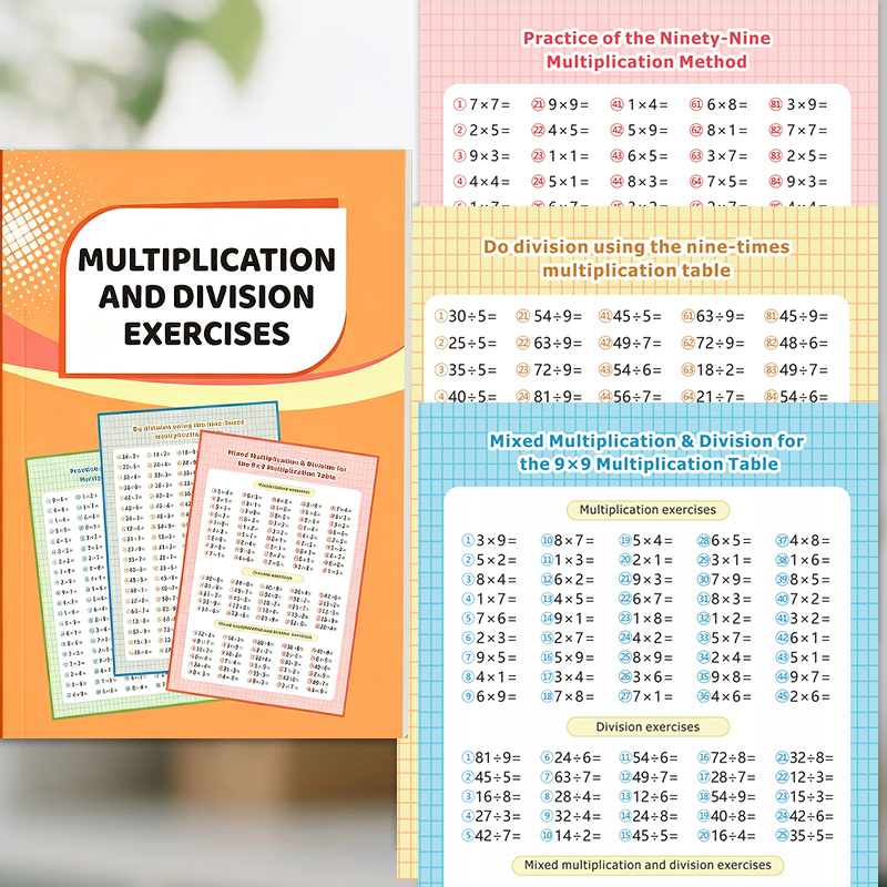 TEMU Cuaderno de ejercicios de multiplicación y división de 32 páginas para niños de primaria, libro de práctica de escritura de aritmética de tabla