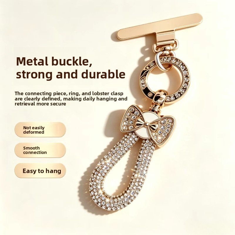 TEMU Bague de doigt de luxe brillante pour téléphone avec nœud en strass, languette de connexion en métal robuste et durable, décoration de téléphone