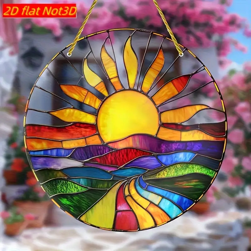 E-shop 2D-Flach, 2D-Flachebene, . 2D-flaches Acryl, Sonnenaufgang über dem Ozean Fänger, rundes Acryl-Hängeschild, geeignet für ganzjährige Dekoration,