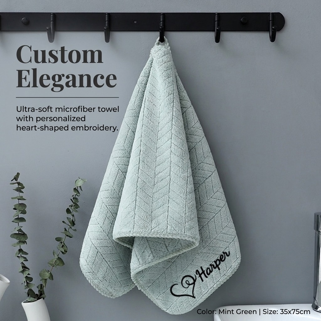 TEMU [custom Embroidery] Super Absorbent Coral Fleece Towel, Fashionable Handkerchief - Versatile For Home And Outdoor, , Convenient For Business