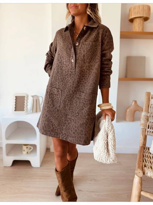 item picture summer new retro dark brown shirt skirt lapel half large patch washed denim fabric suitable for