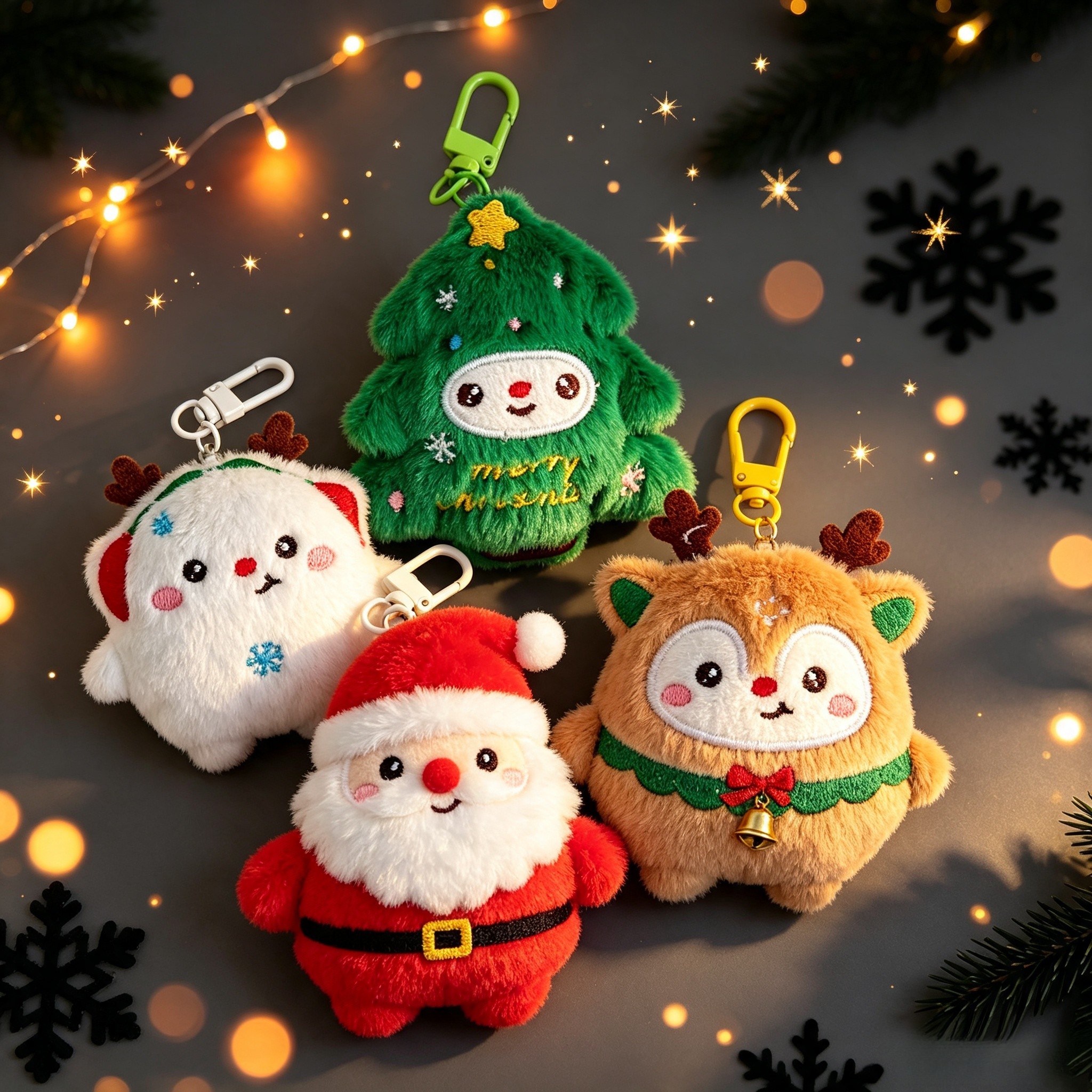 TEMU 4 Christmas Plush Keychains, Fluffy Santa Claus, Reindeer, Christmas Tree, And Snowman Pendants, Soft Mini Plush Dolls, Cute Backpack Pendant