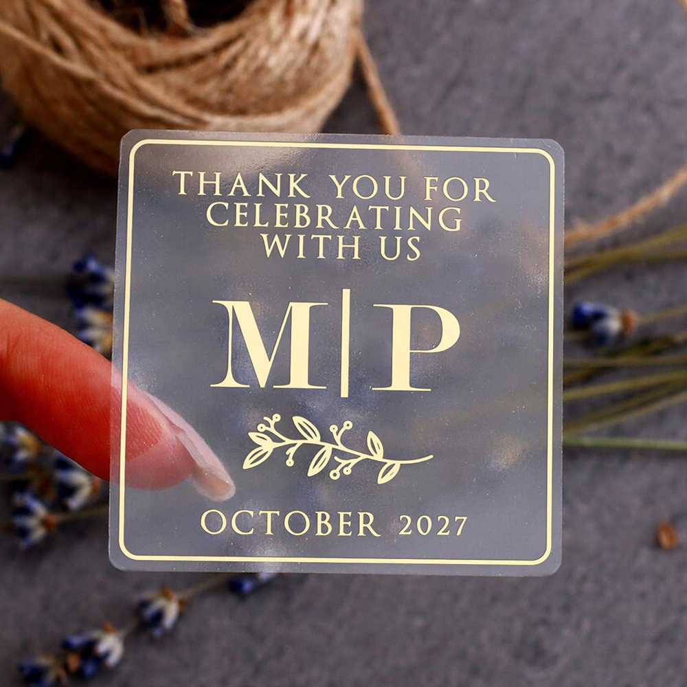TEMU Personalized 50pcs Wedding Favor Stickers, Square Golden-stamped Thank You Labels With Lettering, Party Favor Decoration Stickers, Wedding Gift