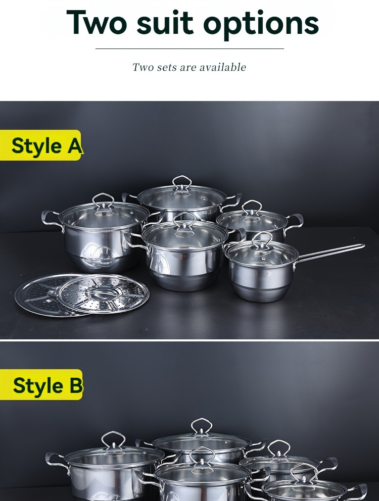 12 piece stainless steel kitchenware set basic cookware with steamer frying pan soup pot compatible with all stoves silvery outdoor camping cookware details 7