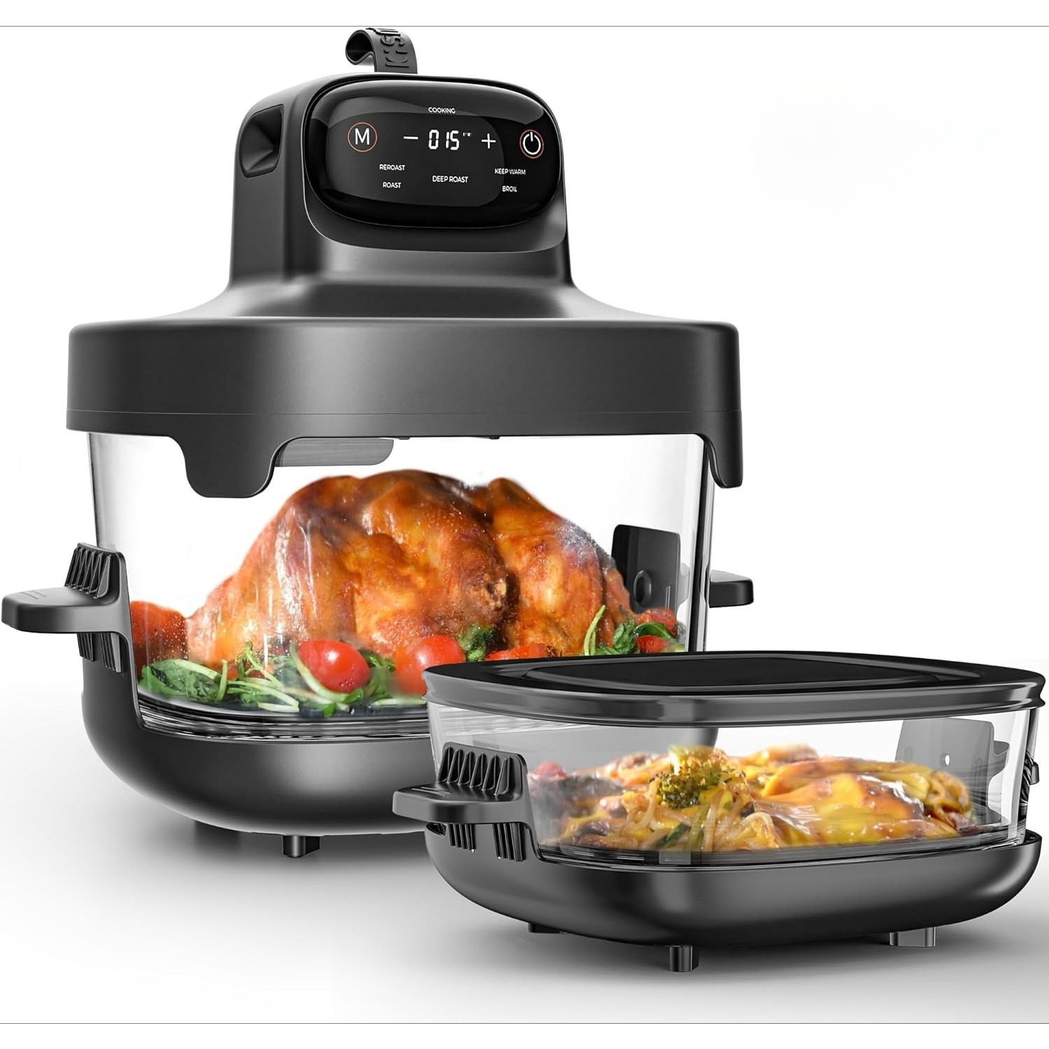 TEMU Portable Glass Air Fryer, 2.6qt & 4.7qt Containers With Lids, 85% , Compact Smart Air Fryer Oven For , , , Freezer & Dishwasher Safe