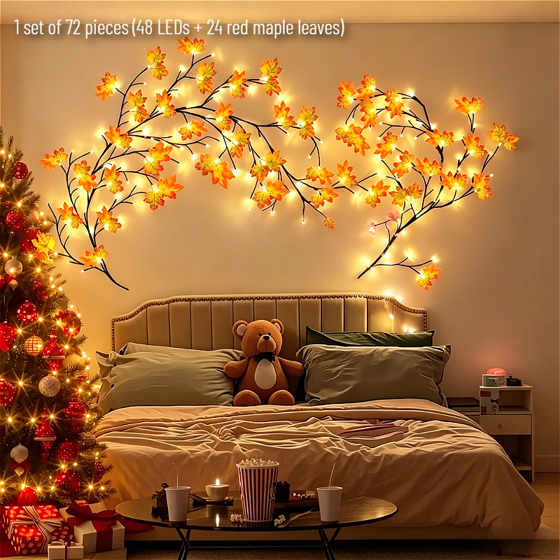 TEMU 1 Set 72pcs Maple Leaf Branch String Lights, 48 Leds + 24 Leaves, 150cm/59.06inch, Flexible And , Illuminated Maple Leaf Vine Branches, Usb