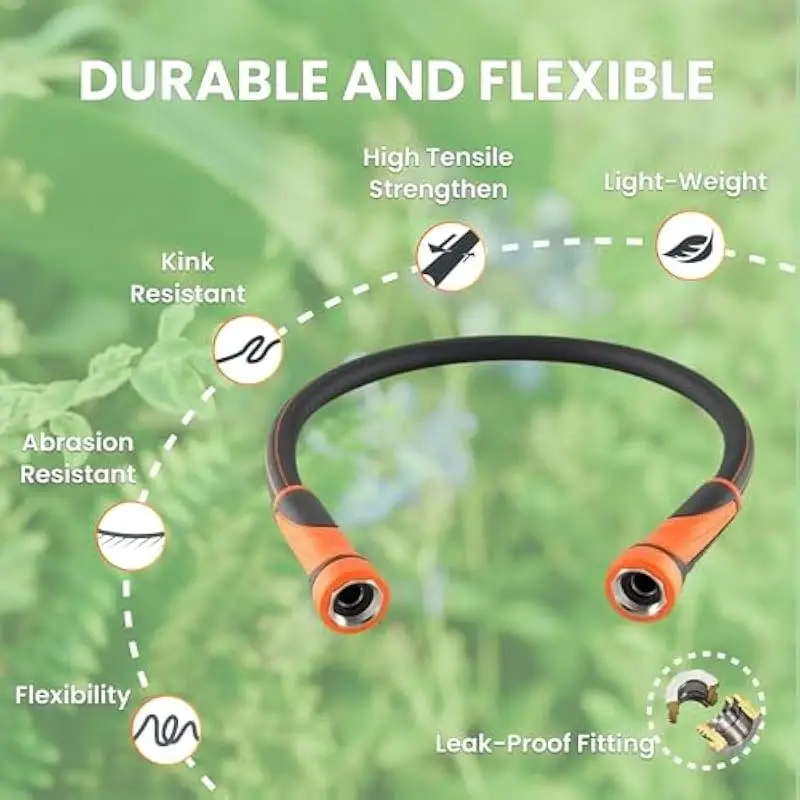 3ft x 5 8 short flexible water hose heavy duty lightweight 600 psi strength leak proof nickel fittings swivel handle all weather rubber polyester for outdoor yard garden lawn care male to female connectors quick connect hose fittings yard irrigation durable construction Product details 1