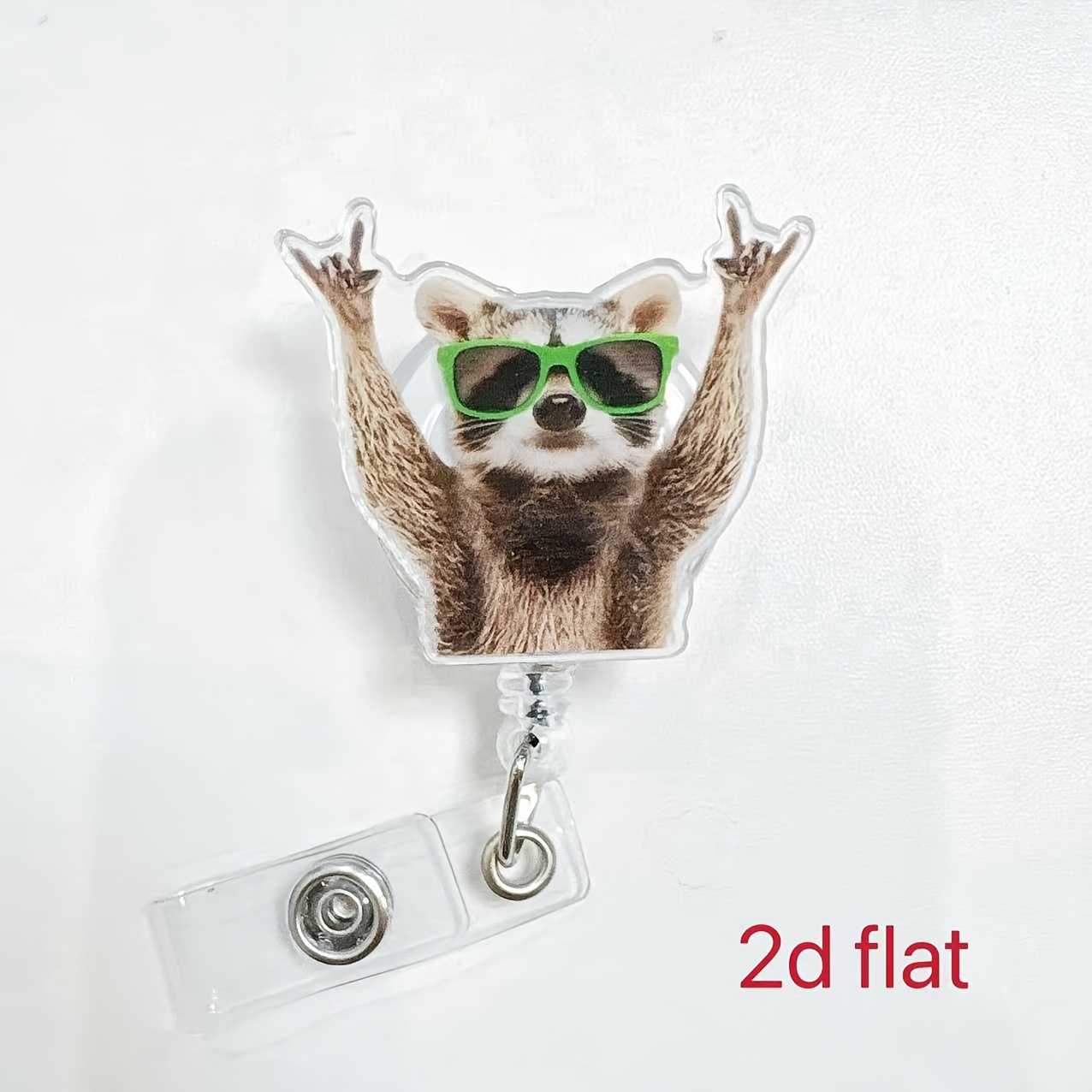 TEMU 2d 1pc Of Cute Hip-hop Raccoon Retractable Badge Holder, Made Of Acrylic Material And Durable Nylon Cord, Name Tag Clip, Suitable For Office