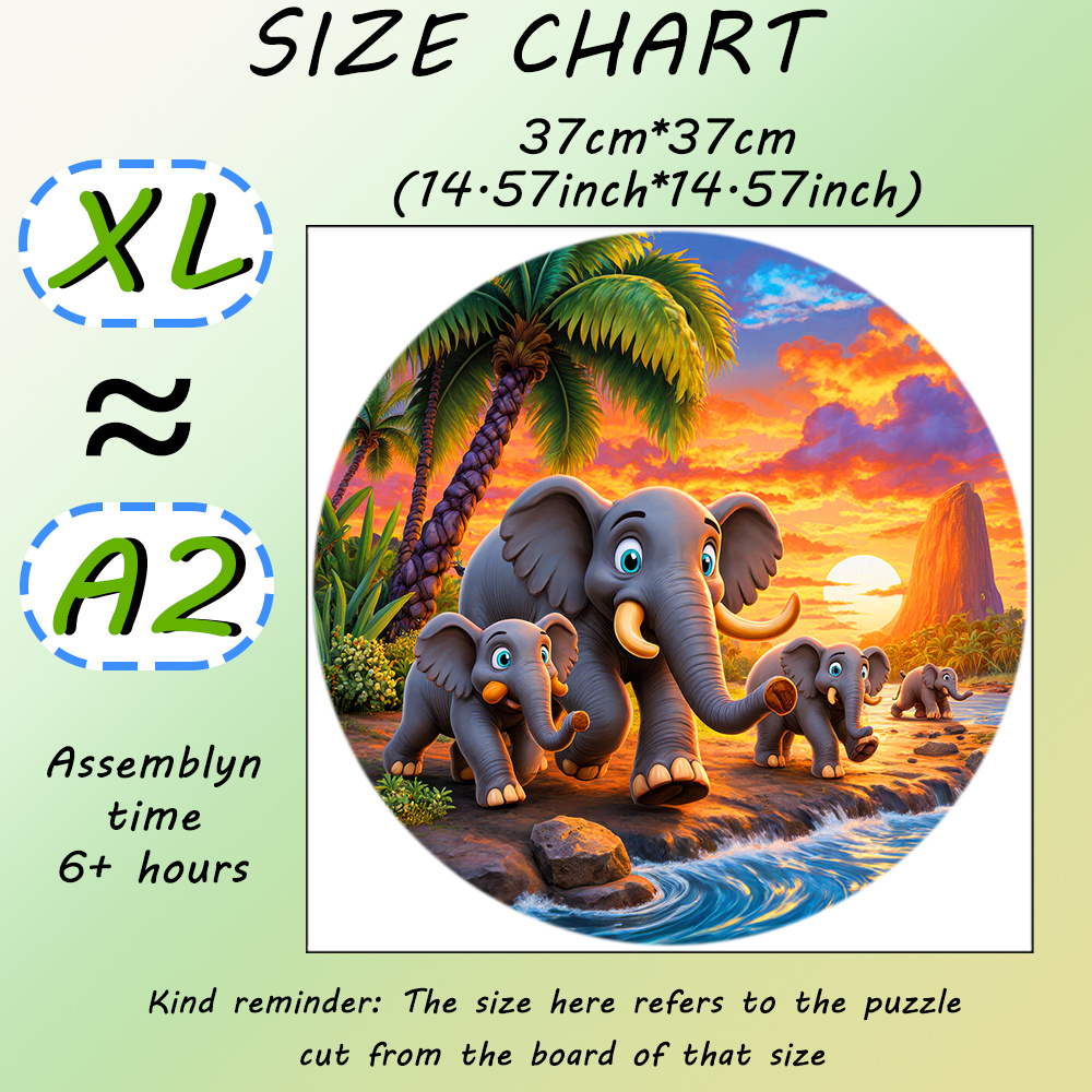 502pcs elephant at sunset round wooden   puzzle beautifully designed and detailed   14 ideal gift for thanksgiving halloween and christmas suitable as birthday gift hell difficulty