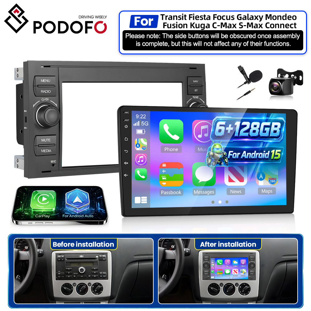 Image of Podofo [8core 6g+128g] 15 7-inch For Transit//focus//galaxy//fusion/kuga///connect, / Auto, Eq Ai Dsp/gps/wifi/bt5.0/fm/+backup Camera+mic, Local Warehouse