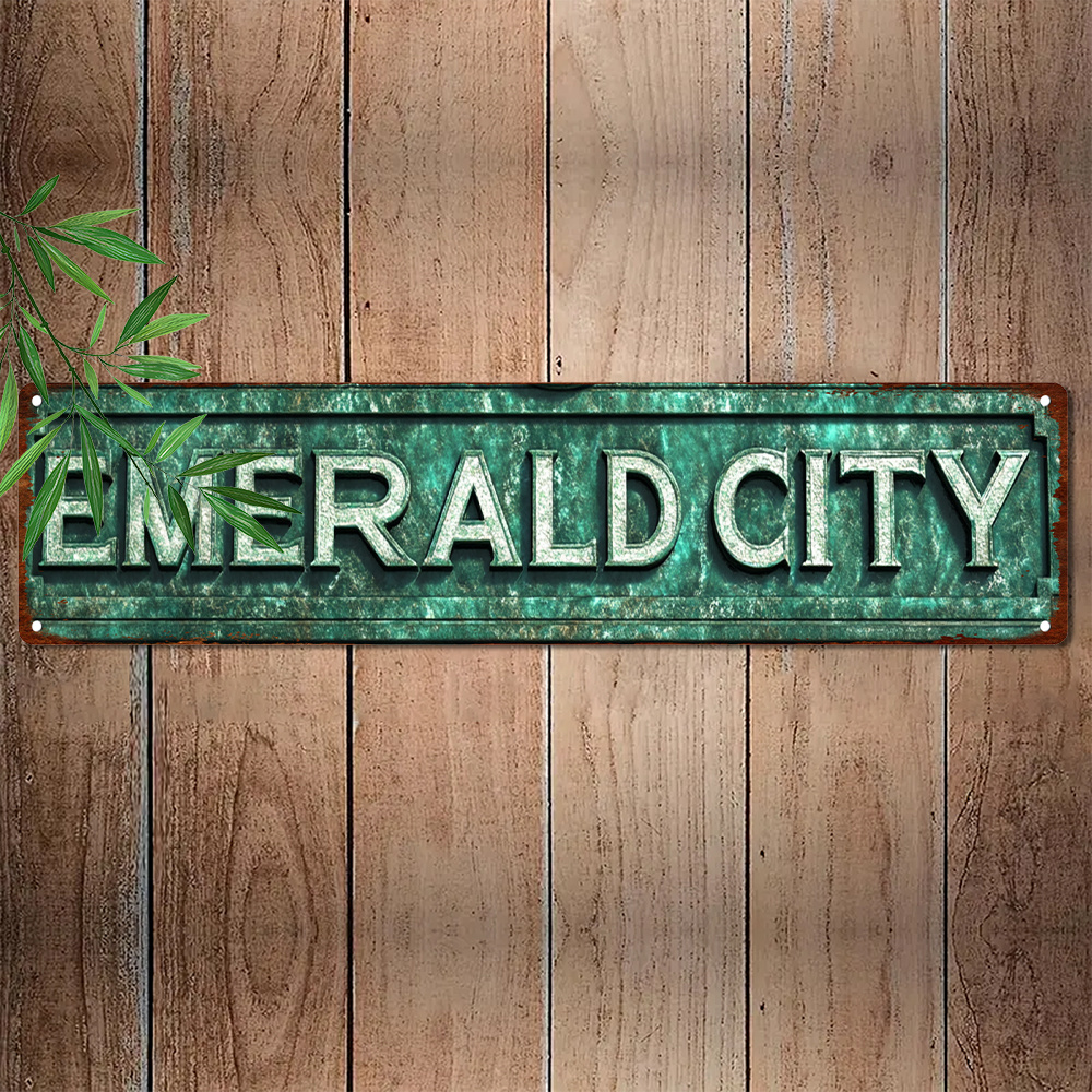 

Retro Emerald City Metal Tin Sign, 4x16 Inches - Vintage Novelty Street Sign For Home, Room, Wall, Restaurant, Bar, Cafe, Garage, Farmhouse Decor