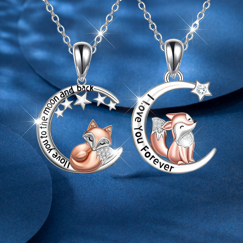 TEMU 2pcs Cute Animal Fox Fashionable Simple Luxurious Shiny Necklace Party Commemorative Jewelry Versatile Exquisite Christmas Birthday Gift