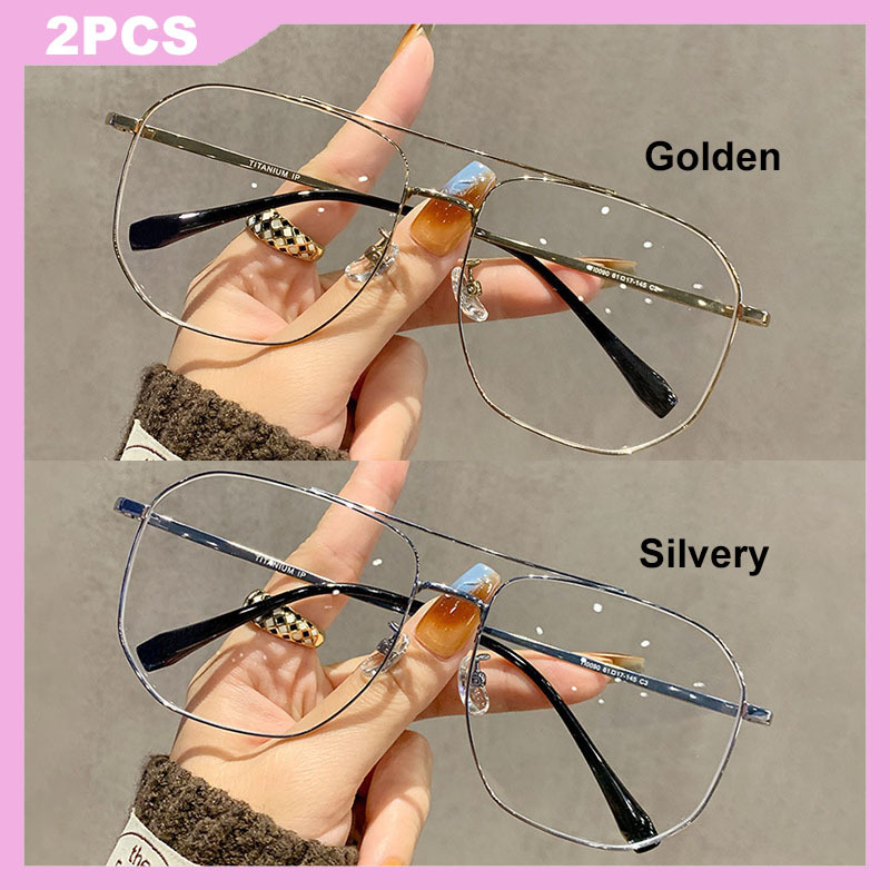 2pcs Retro Double Beams Glasses Frames | Large Frame Spectacles With Elastic Legs, Casual Eyewear For Men And Women