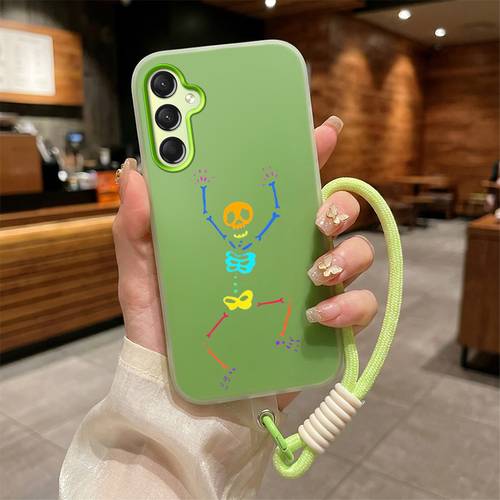 phone case compatible with samsung a16 5g a17 a16 phone case 2 in 1 flexible jelly cover with hanging strap shockproof anti scratch soft protective case cartoon small skeleton print