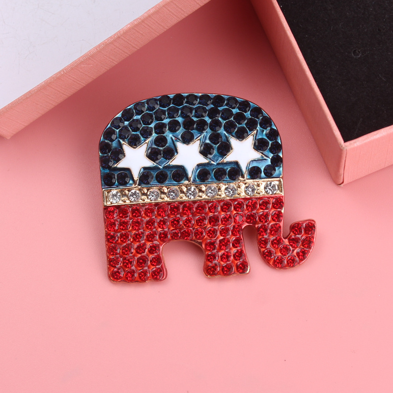 

Patriotic American Elephant Badge Pin – Elegant Alloy With Red, White, And Blue Rhinestones, Vintage Style Suit Coat Accessory, Elephant Decor