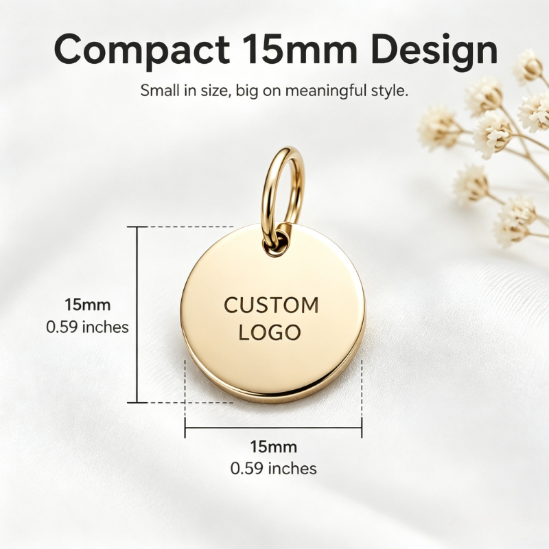 TEMU Personalized Custom Laser Engraved Text/logo Tags, 15mm Round Pendants, 2 Colors, Stainless Steel