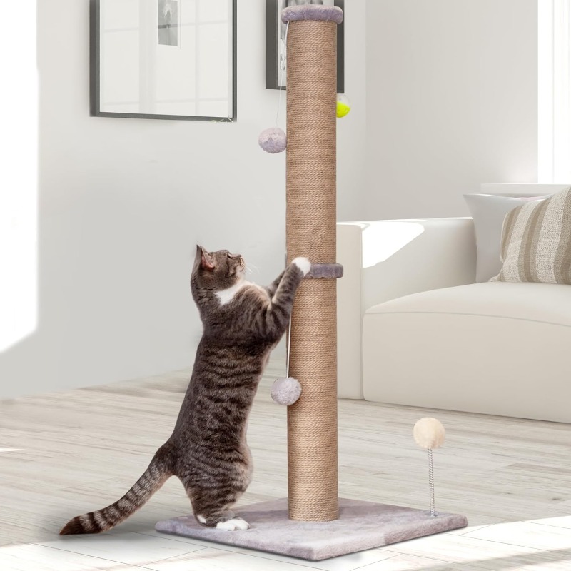 36 inch tall cat scratching post large cat scratch post for indoor cats with durable natural sisal rope interactive toy gray