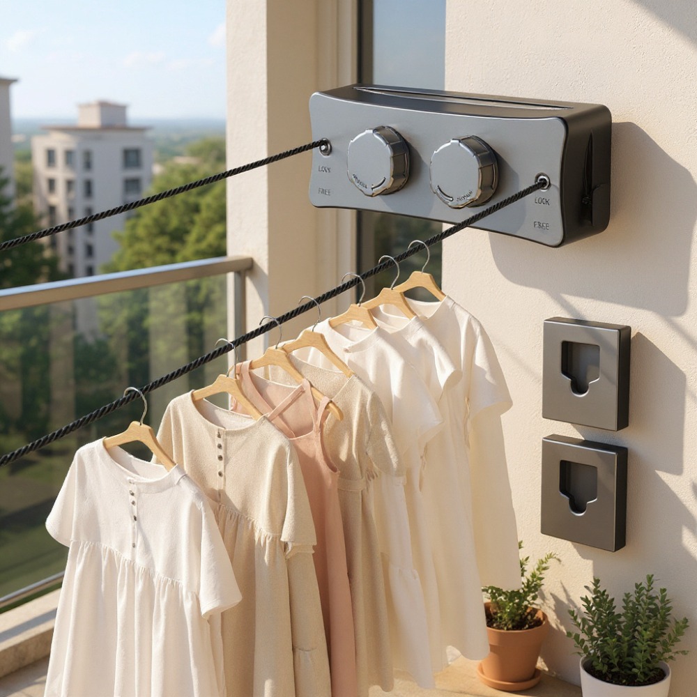 Image of 5.1m Extra-long Retractable Clothesline - Punch-free Wall Mount With Adjustable Tension - No Sag Guarantee, Space- & - Perfect For Balcony, Bathroom And Laundry Rooms, Clotheslines